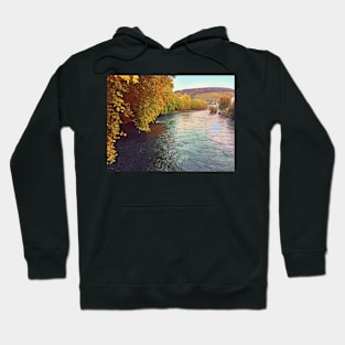 Peaceful river through the hills in Switzerland Hoodie